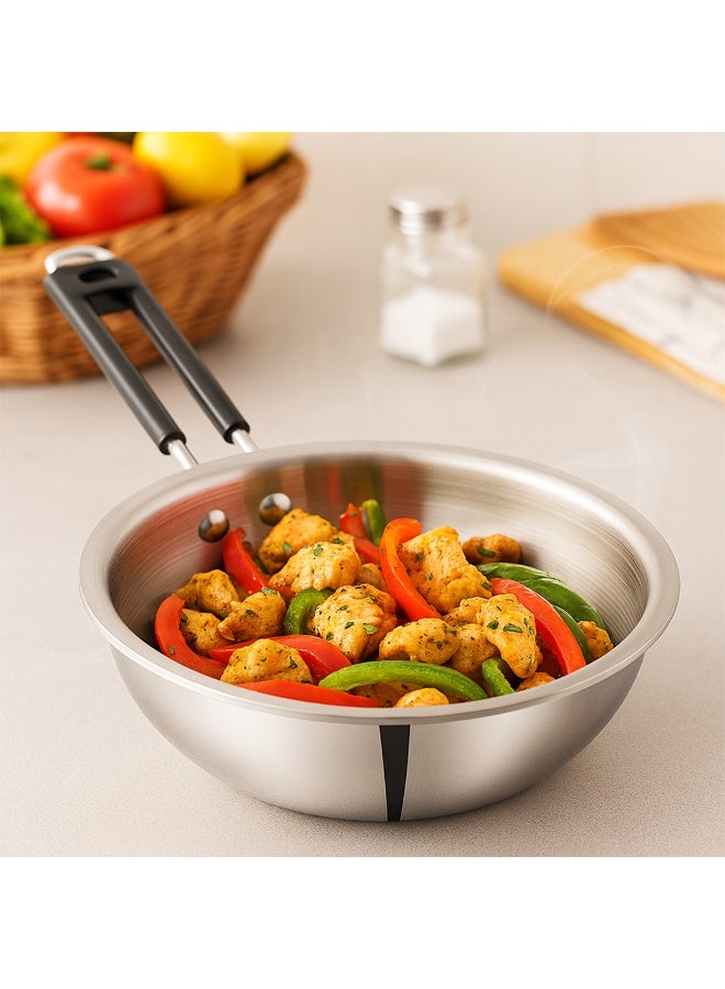 Kraft Futuretec Triply Stainless Steel Wok – 24 cm, 2.5 mm Thick Wok | Ideal for Stir-Frying, Sautéing & Tossing | Healthy Cooking with Less Oil & Even Heat Distribution - Image 2
